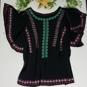 Embroidered Black butterfly sleeve top
